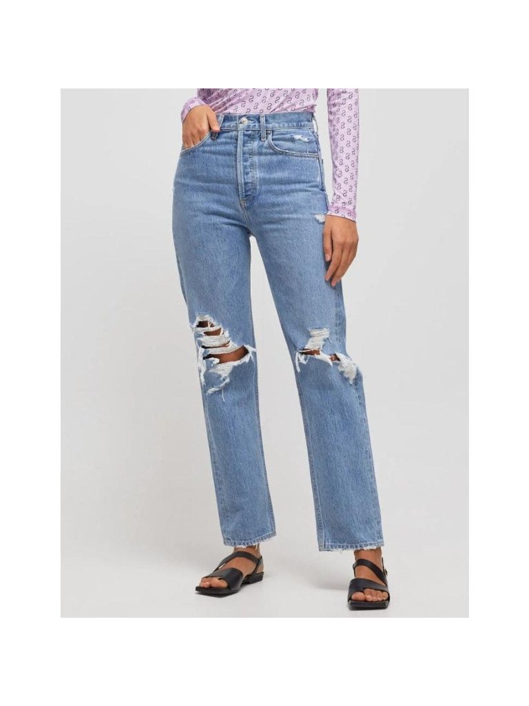 Agolde '90s Mid-Rise Loose-Fit Jeans In Distressed Blue Wash Denim Women’s Size
